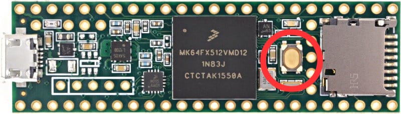 Teensy reset button (marked red)